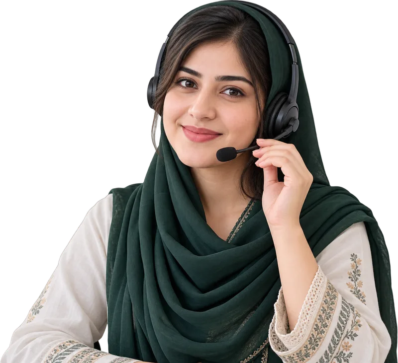 An Umrah Companions travel adviser on a headset